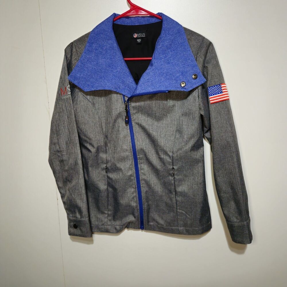 Microsoft Authentic Women’s Heather Gray Zip-Up Jacket MSUS (XS) – American Flag